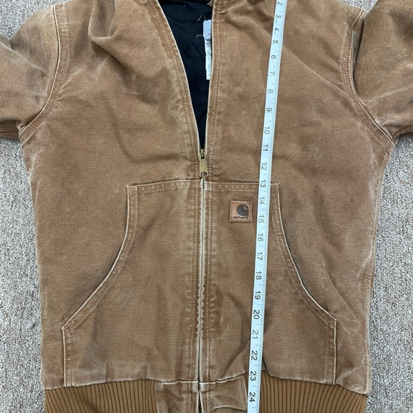 Carhartt Youth Large 14/16 Brown Jacket Hooded Flannel Lined Coat Broken In - Picture 6 of 7